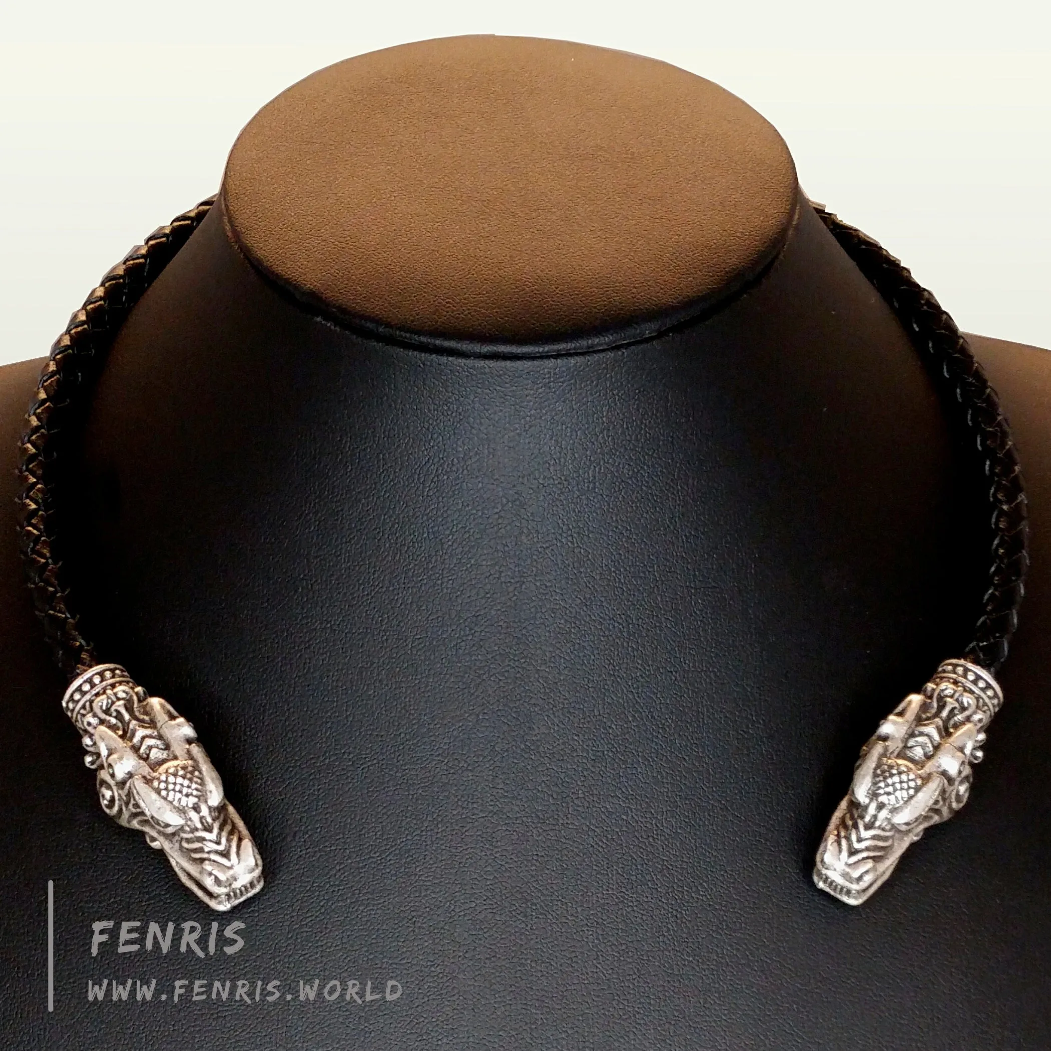 Silver Torc Dragon Black Leather | Fenris