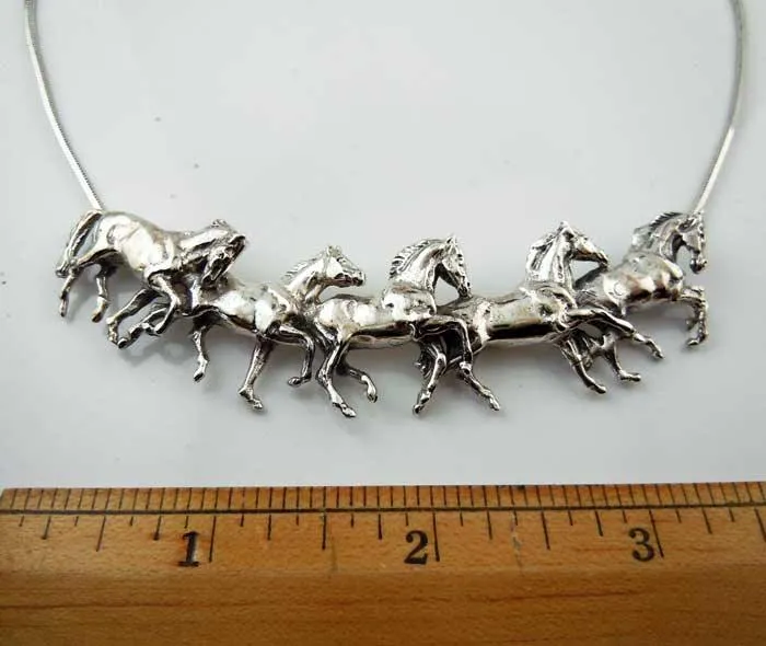 Six Horses Running Choker Necklace Sterling Silver