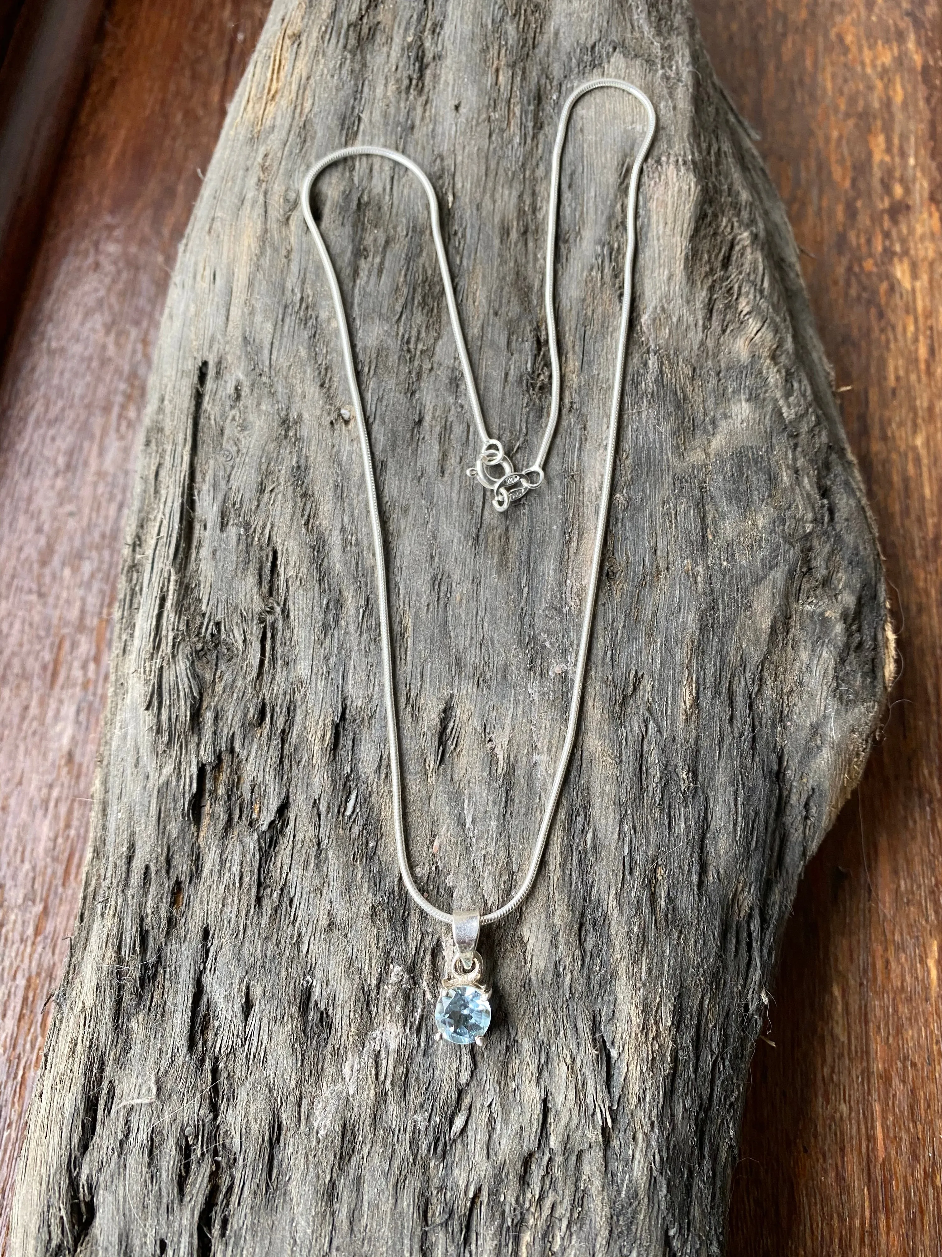 Solid Silver Blue Topaz Pendant & Chain