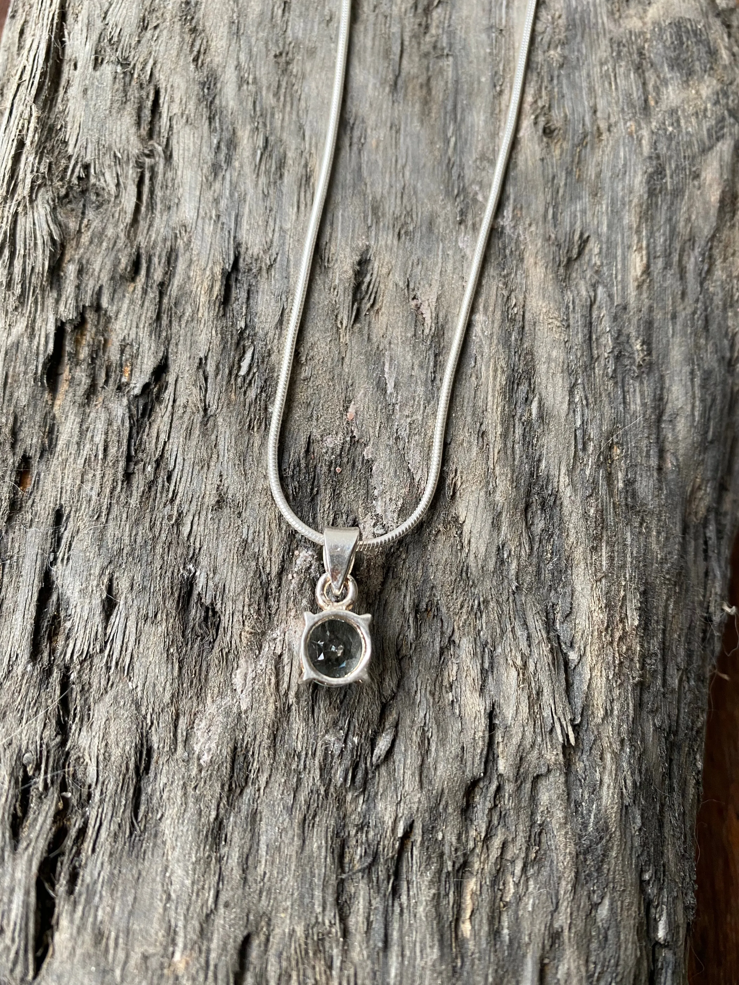 Solid Silver Blue Topaz Pendant & Chain