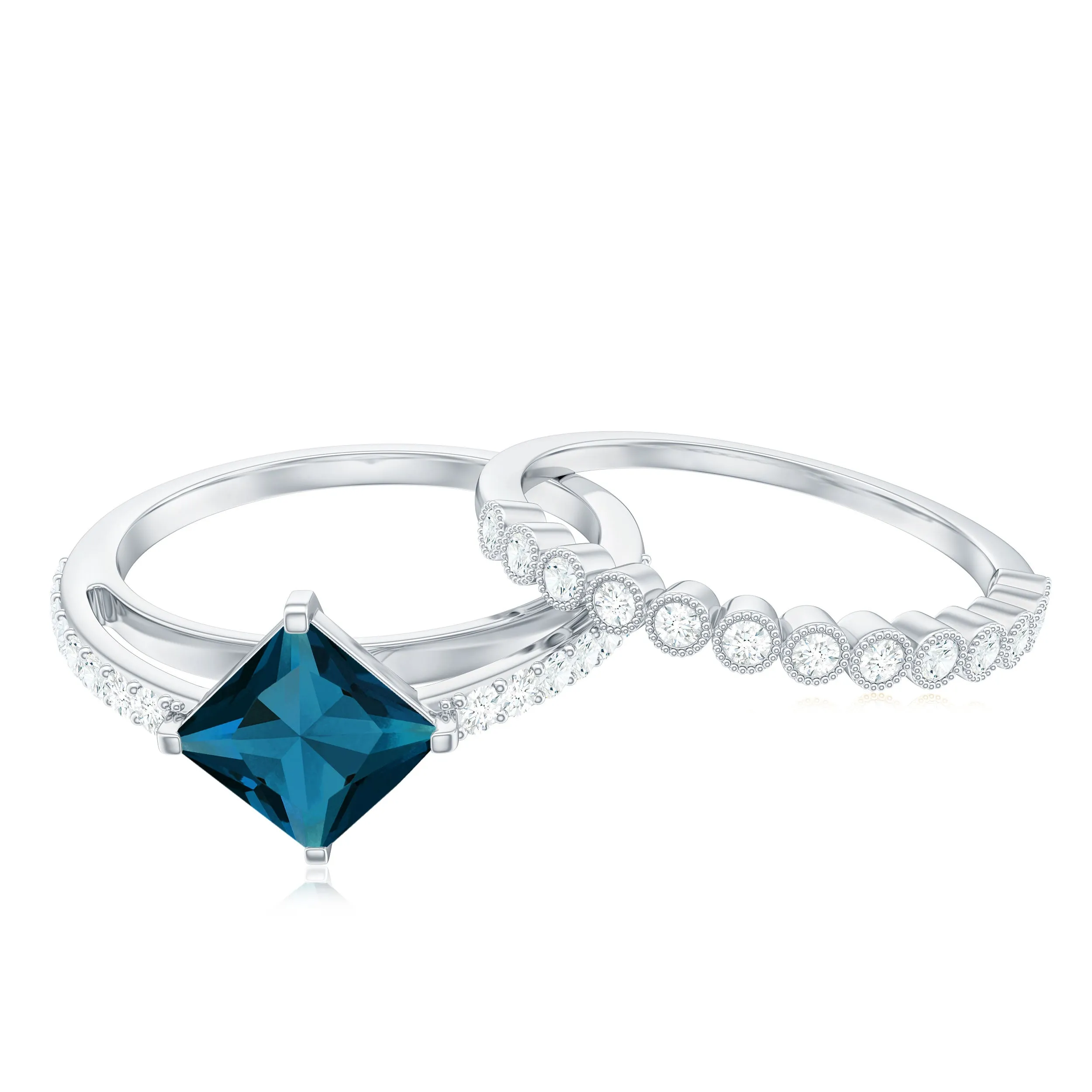 Solitaire London Blue Topaz and Diamond Ring Set