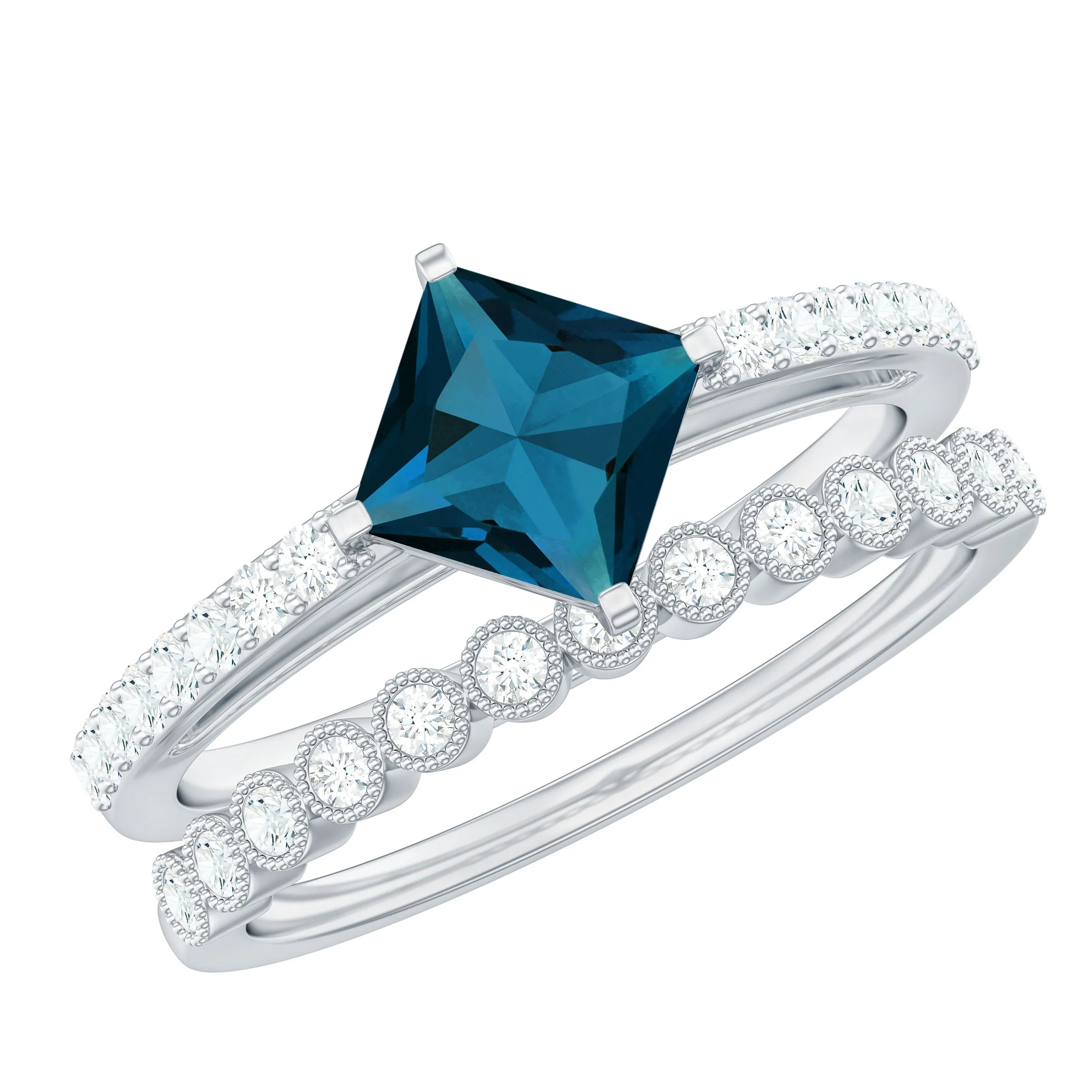 Solitaire London Blue Topaz and Diamond Ring Set