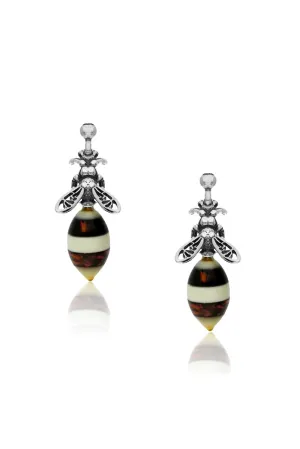 Sterling Silver Amber Small Bee Drop Earrings