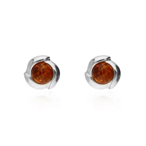 Sterling Silver Amber Swirl Round Stud Earrings