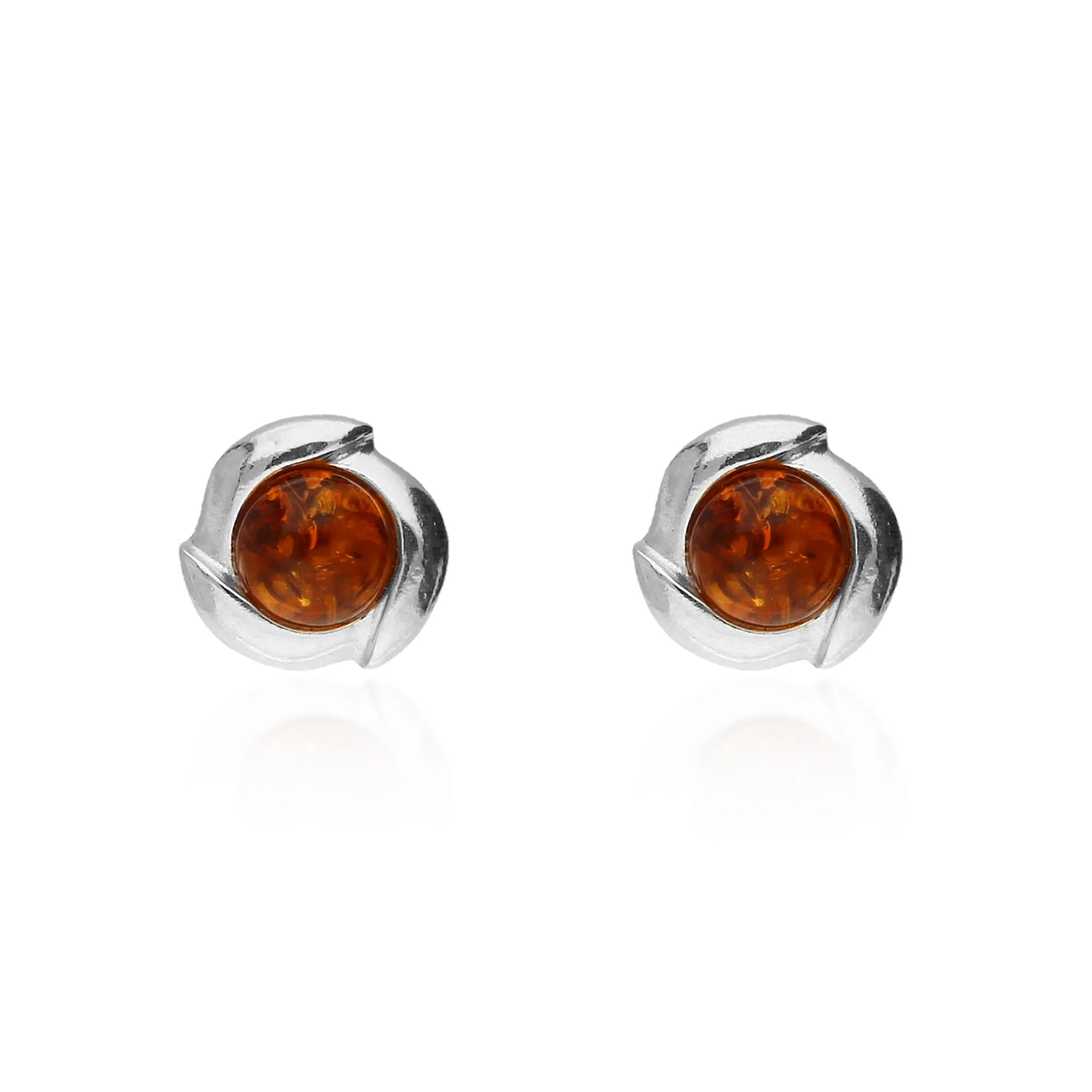 Sterling Silver Amber Swirl Round Stud Earrings