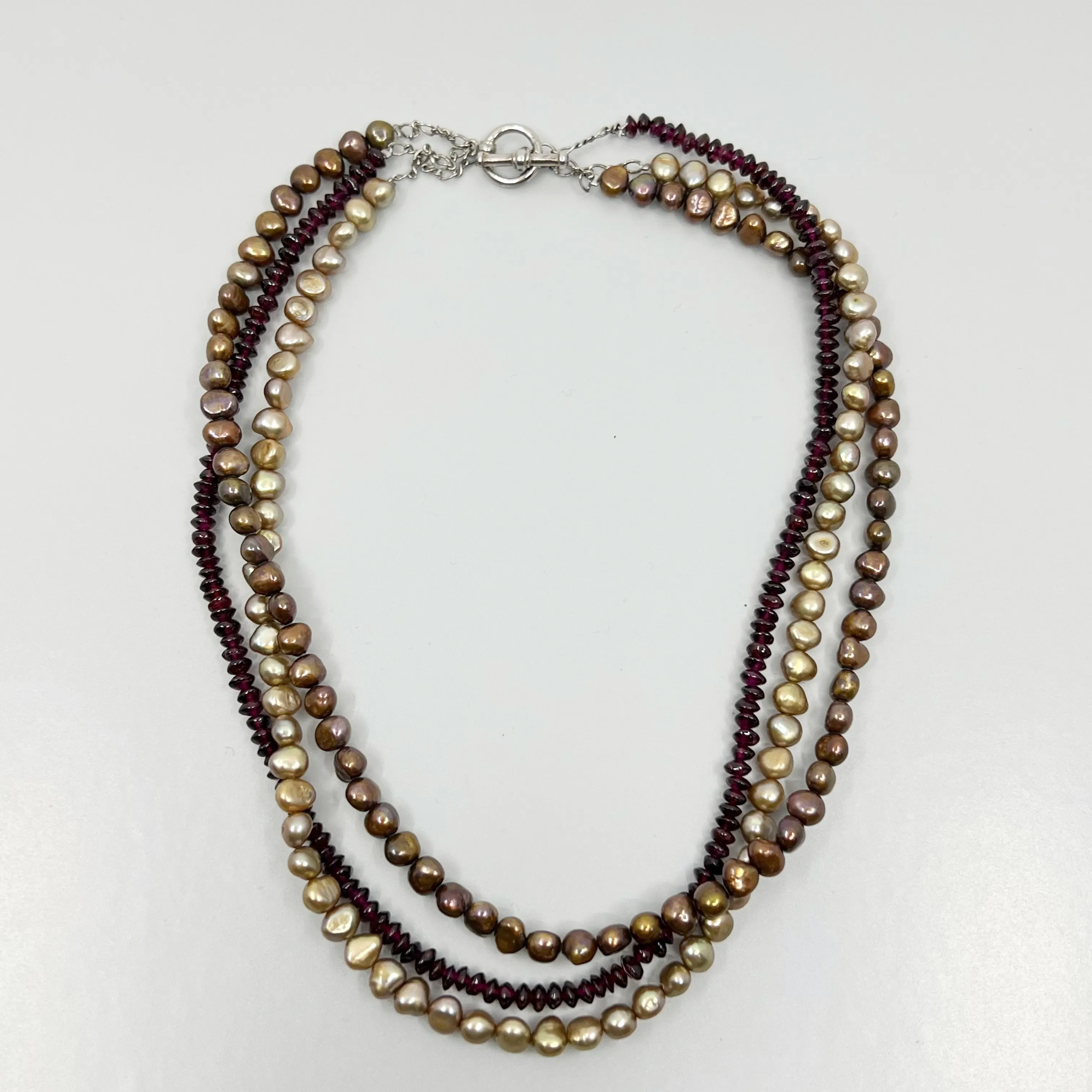 Sterling silver pearl & garnet necklace