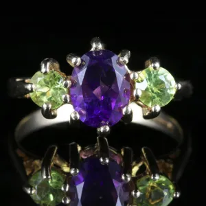 SUFFRAGETTE GOLD TRILOGY RING PERIDOT AMETHYST 9CT GOLD