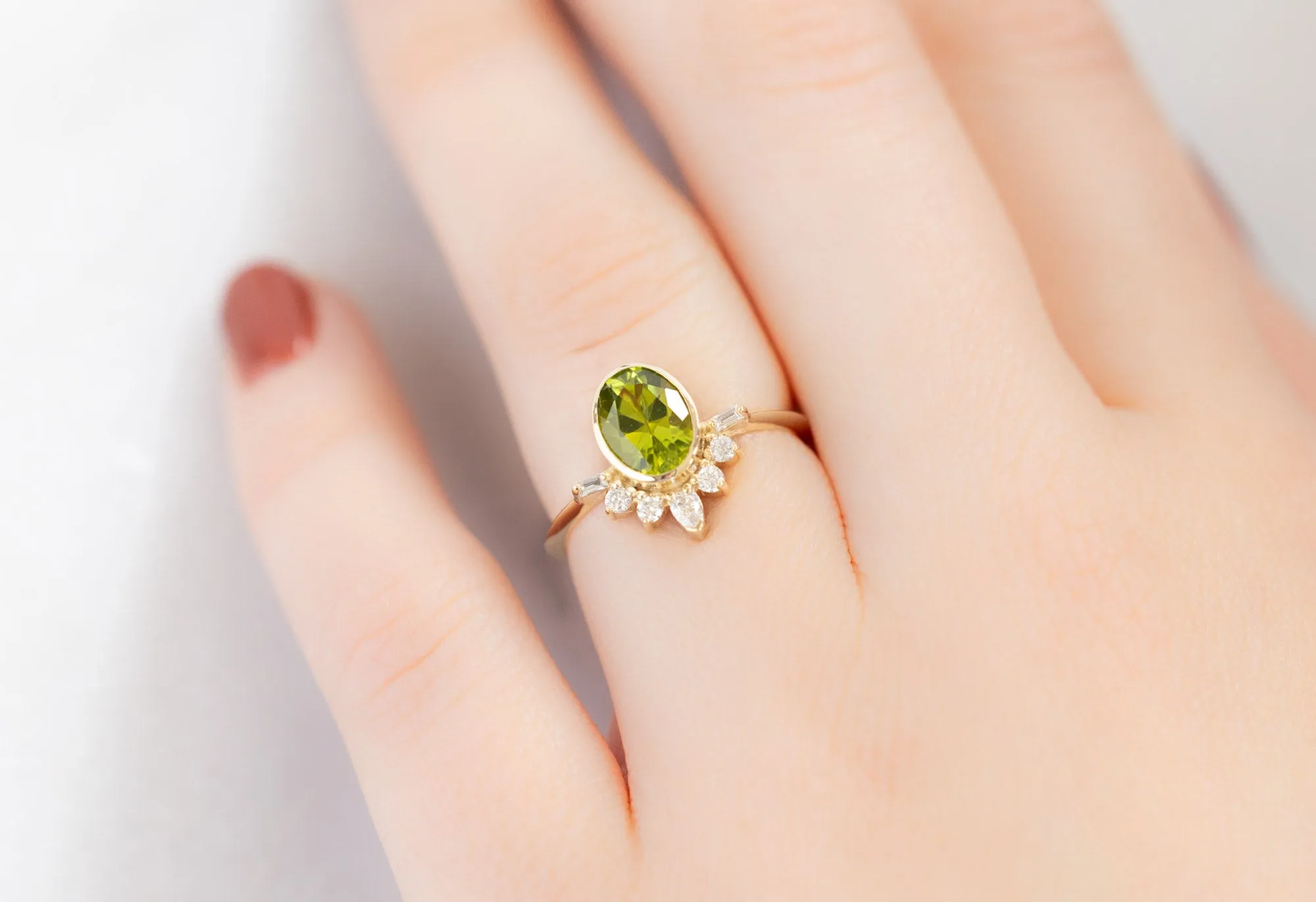 The Posy Ring with a 1.36ct Oval-Cut Peridot