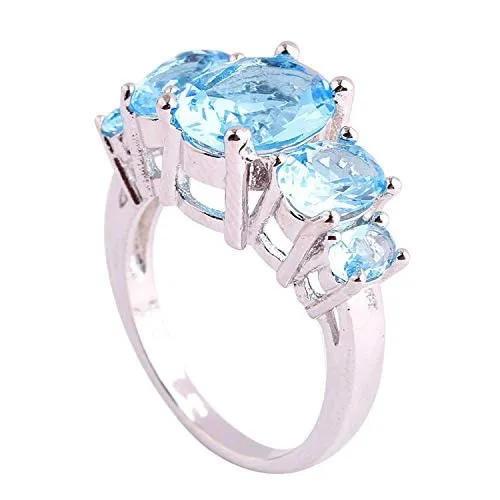 Yellow Chimes Rings for Women Elegant Sparkling Blue Topaz Ring Silver Plated Engagement Style Crystal Ring for Women and Girls(US 7)