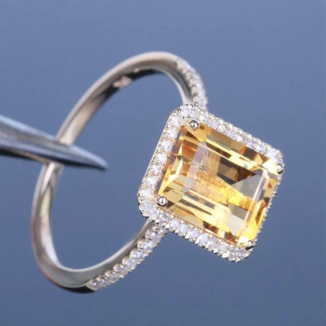 Yellow Chimes Rings for Women Yellow Topaz Stone Crystal Square Shaped Silver Plated Wedding Adjustable Ring for Women and Girl's.