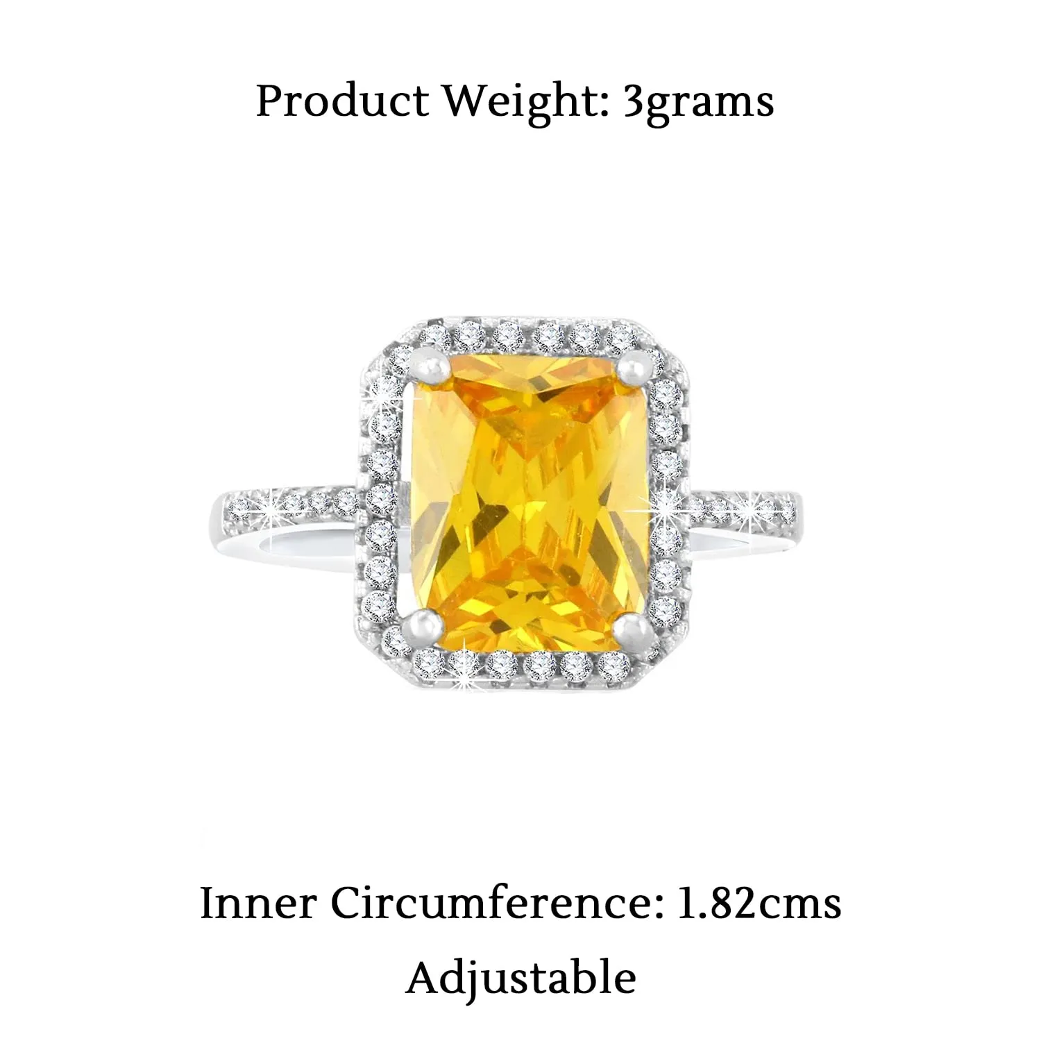 Yellow Chimes Rings for Women Yellow Topaz Stone Crystal Square Shaped Silver Plated Wedding Adjustable Ring for Women and Girl's.