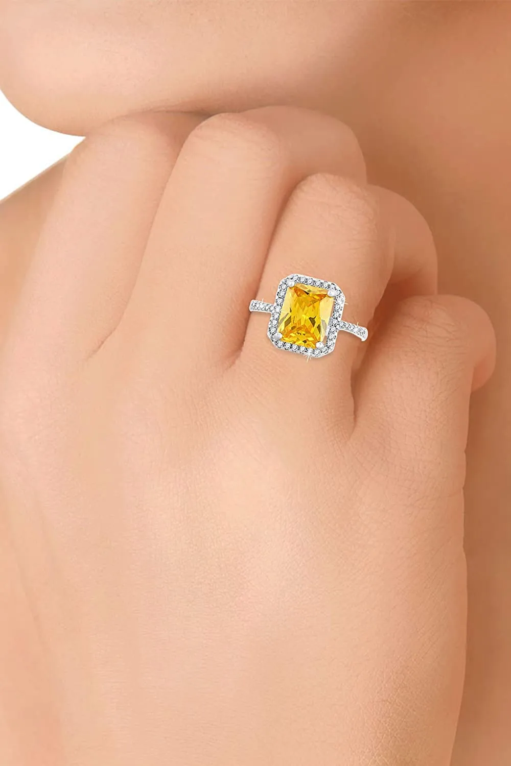 Yellow Chimes Rings for Women Yellow Topaz Stone Crystal Square Shaped Silver Plated Wedding Adjustable Ring for Women and Girl's.