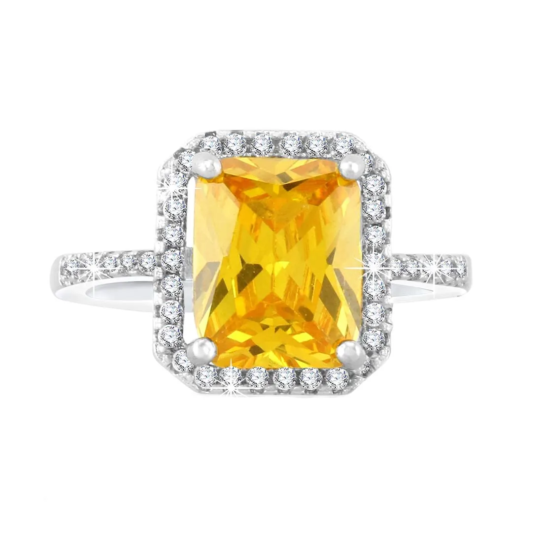 Yellow Chimes Rings for Women Yellow Topaz Stone Crystal Square Shaped Silver Plated Wedding Adjustable Ring for Women and Girl's.