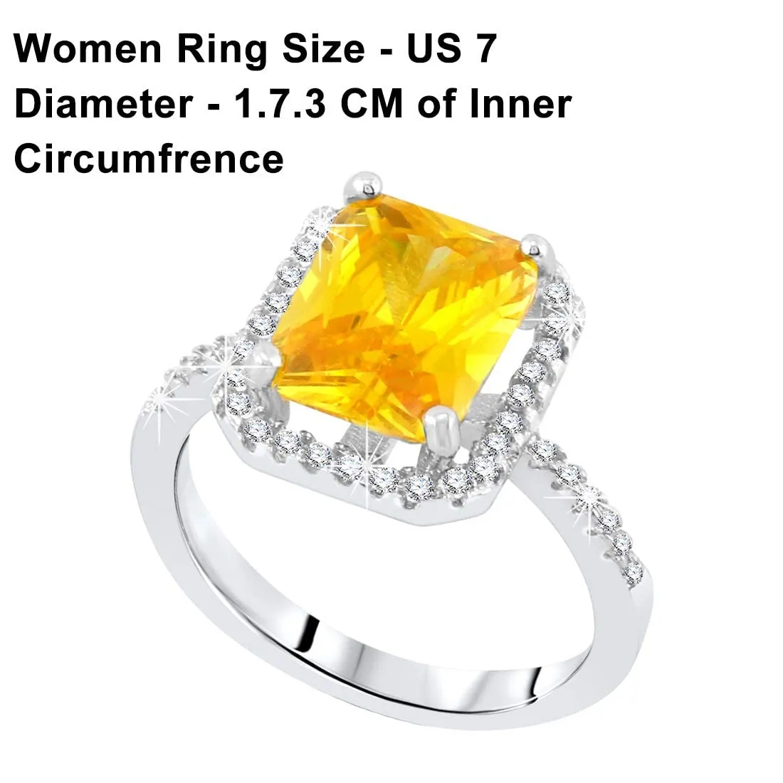 Yellow Chimes Rings for Women Yellow Topaz Stone Crystal Square Shaped Silver Plated Wedding Adjustable Ring for Women and Girl's.